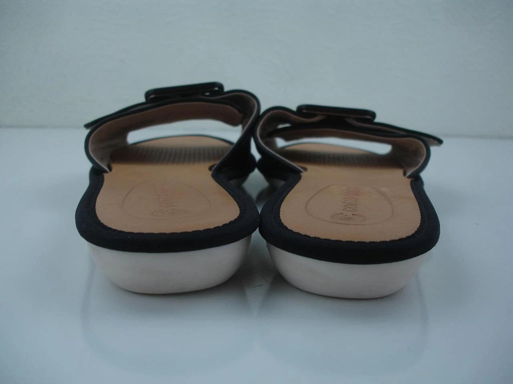 Women's 8.5 M Corso Como Bahlia Black Leather Flat Sandals Buckle Open Toe Slide