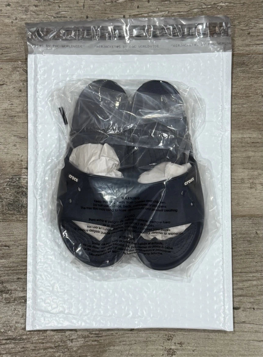 NEW CROCS WOMEN 7 CROCBAND III SLIDE. NAVY / WHITE. STYLE 205733