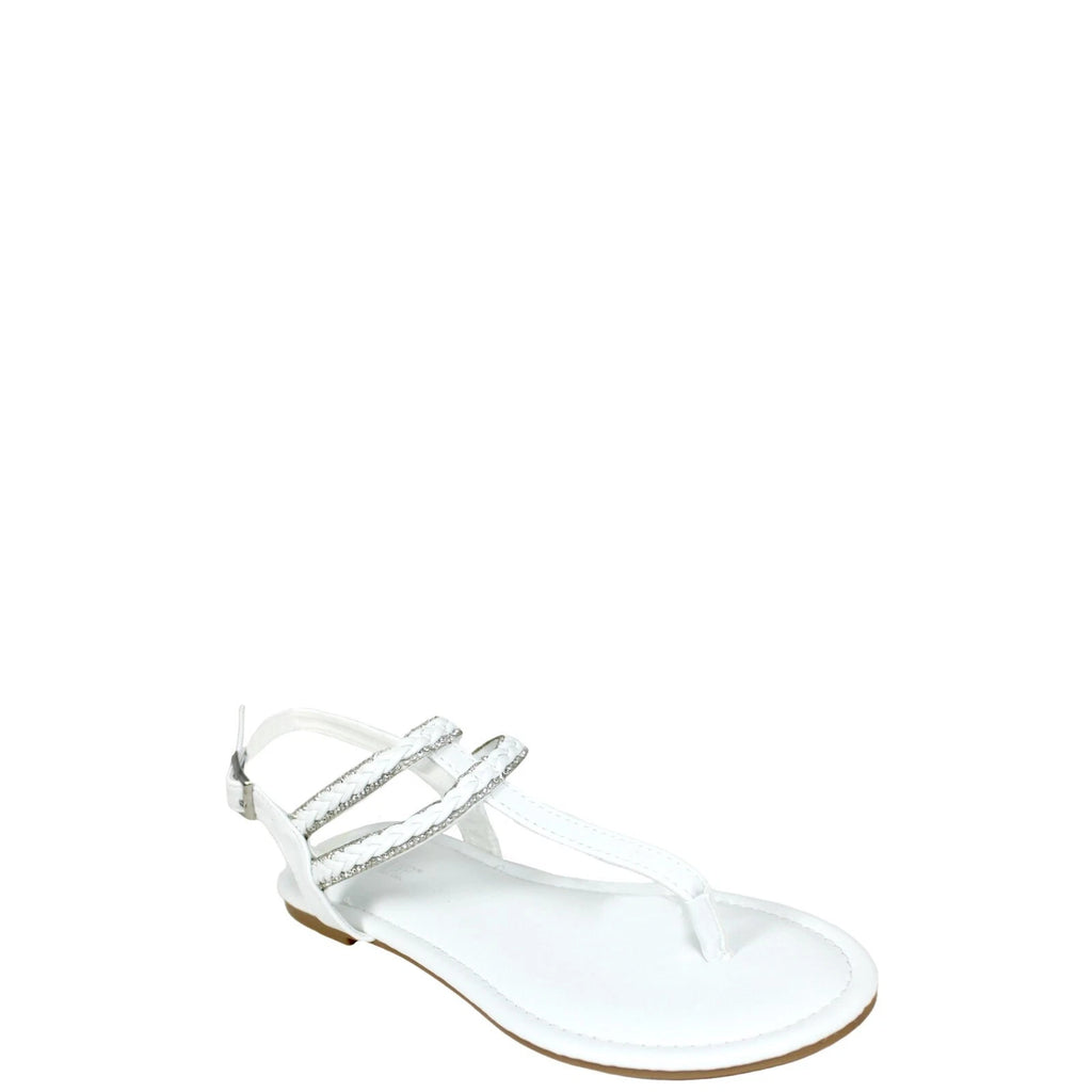 Fifth & Luxe Women Rhinestone Braided T-Strap Flat Medium Width Sandals, Size 9