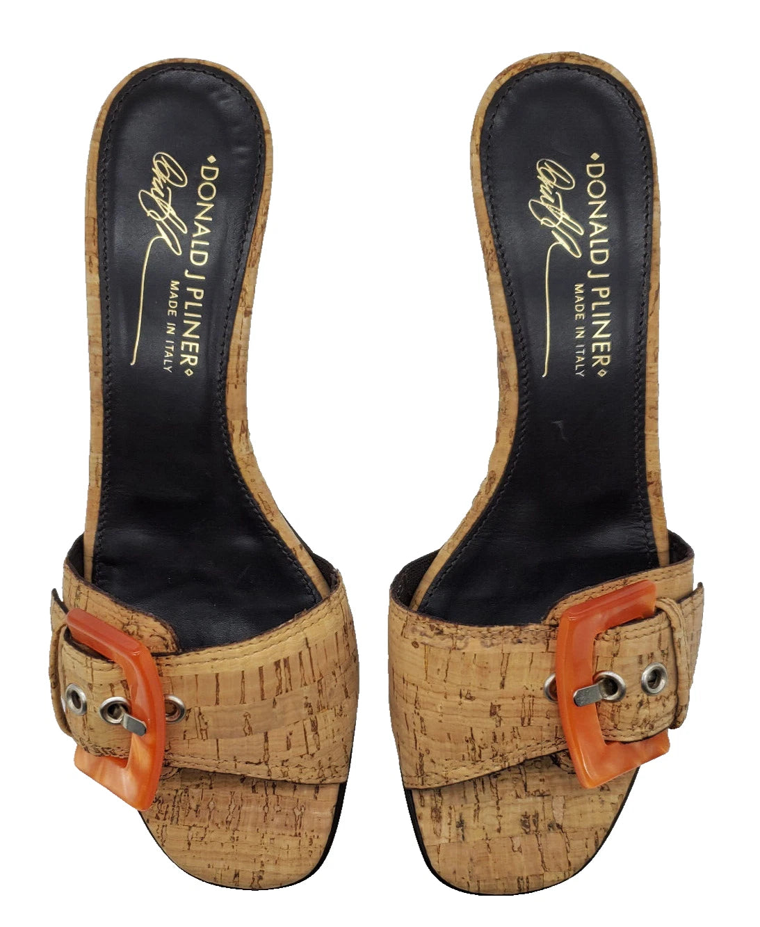 NWOB~Donald Pliner~Womens 6.5M~Cork Buckle Kitten Heel Sandles~MADE in ITALY