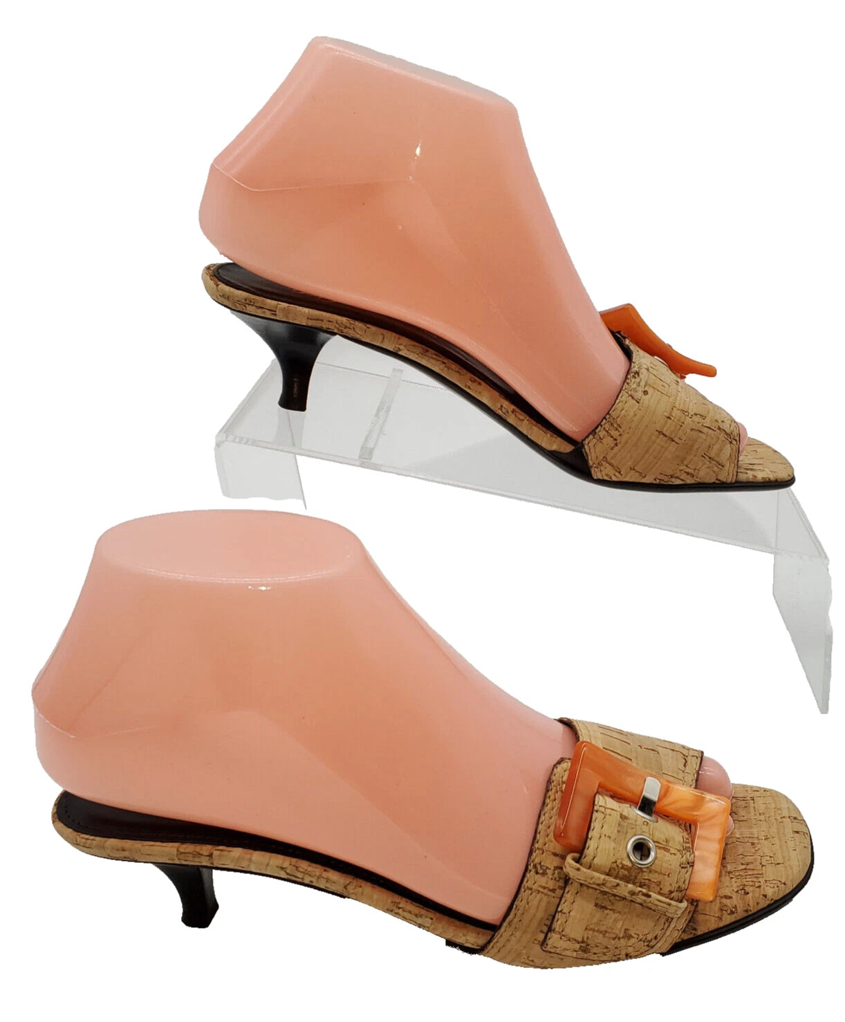 NWOB~Donald Pliner~Womens 6.5M~Cork Buckle Kitten Heel Sandles~MADE in ITALY