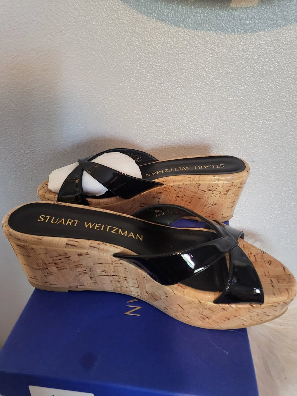 Stuart Weitzman CARMEN Platform Wedge Slide Sandal Patent Leather $395 SZ 7.5