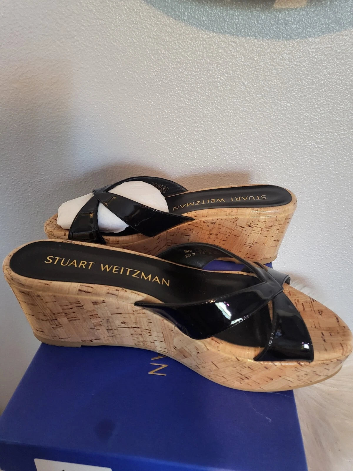 Stuart Weitzman CARMEN Platform Wedge Slide Sandal Patent Leather $395 SZ 7.5