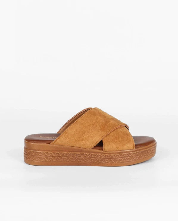 Women's Casual Suede Crossover Open Toe High Platform Mule Sandals / Sliders