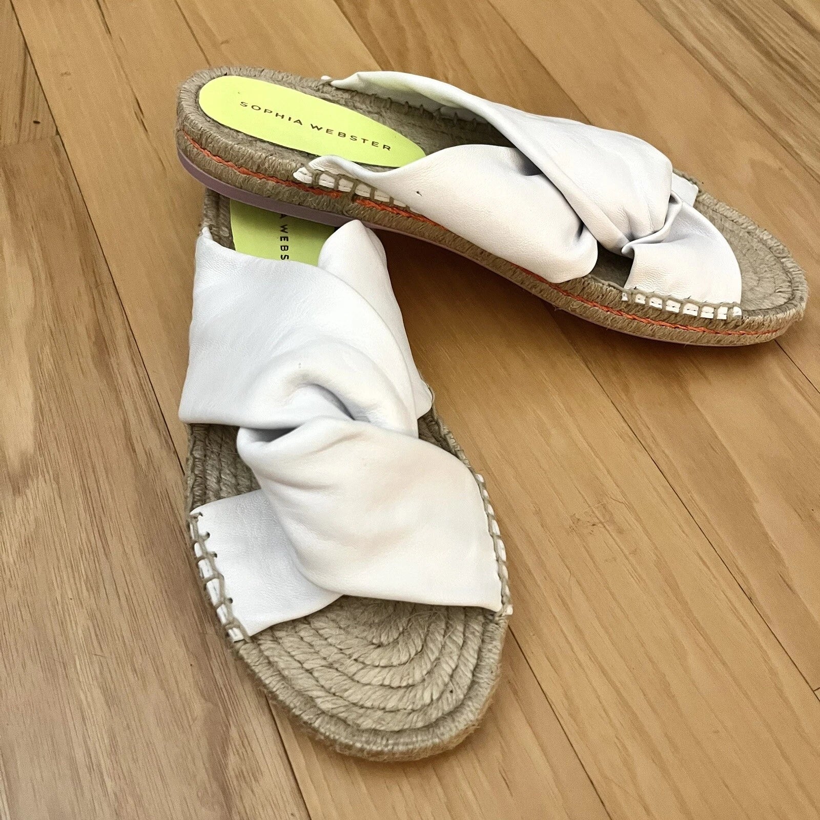Sophia Webster 7.5 White Leather Twist Florita Espadrille Slides Flat Sandals