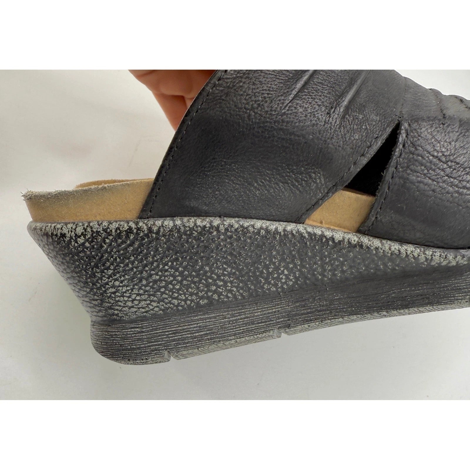 Romika Black Leather Wedge Sandals Slides Casual Comfort Summer Womens Size 40