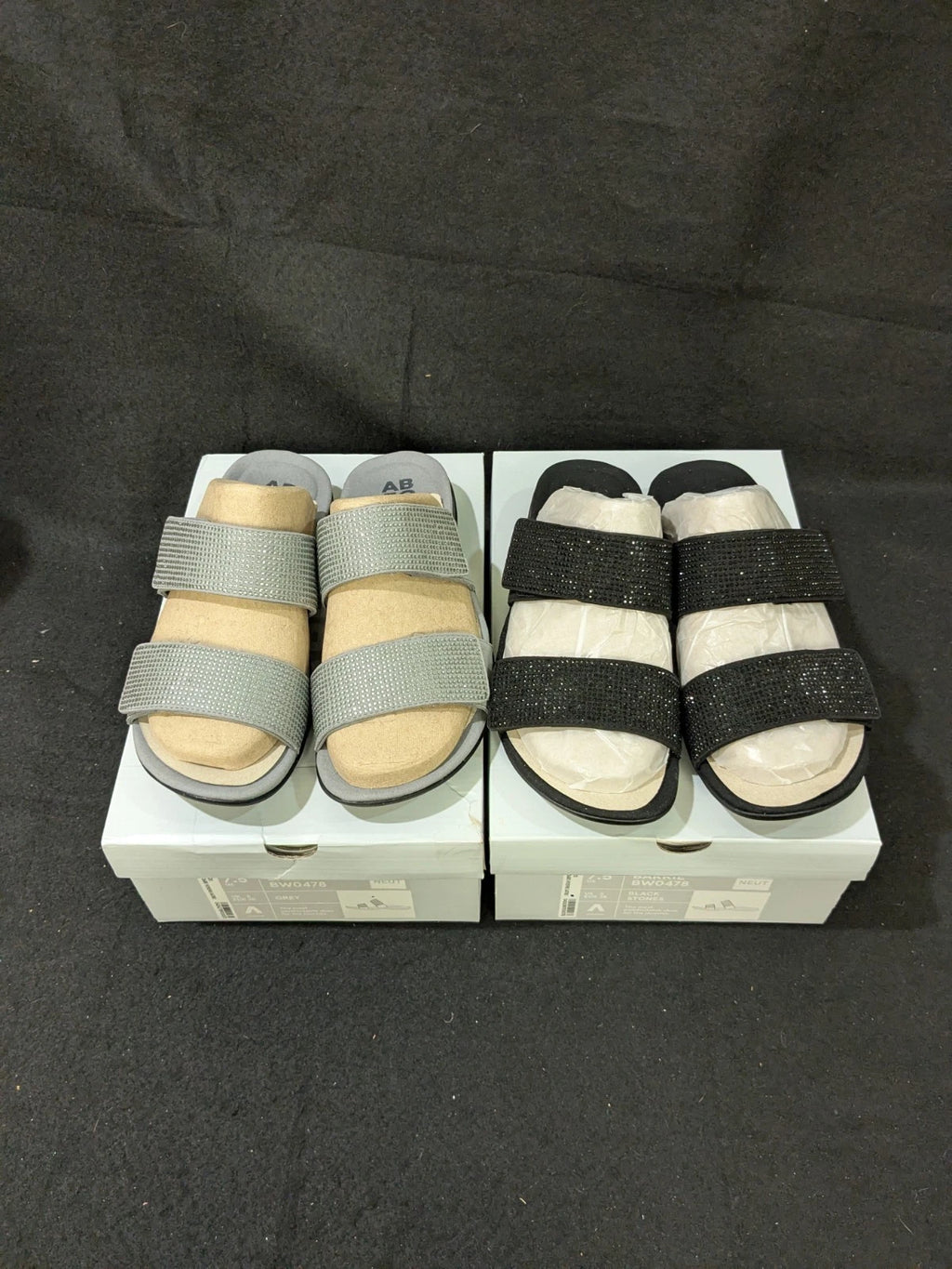 2 pair Abeo Barrie NIB Black/ Grey Tiny Stones Orthotic Sandals Sz 7.5