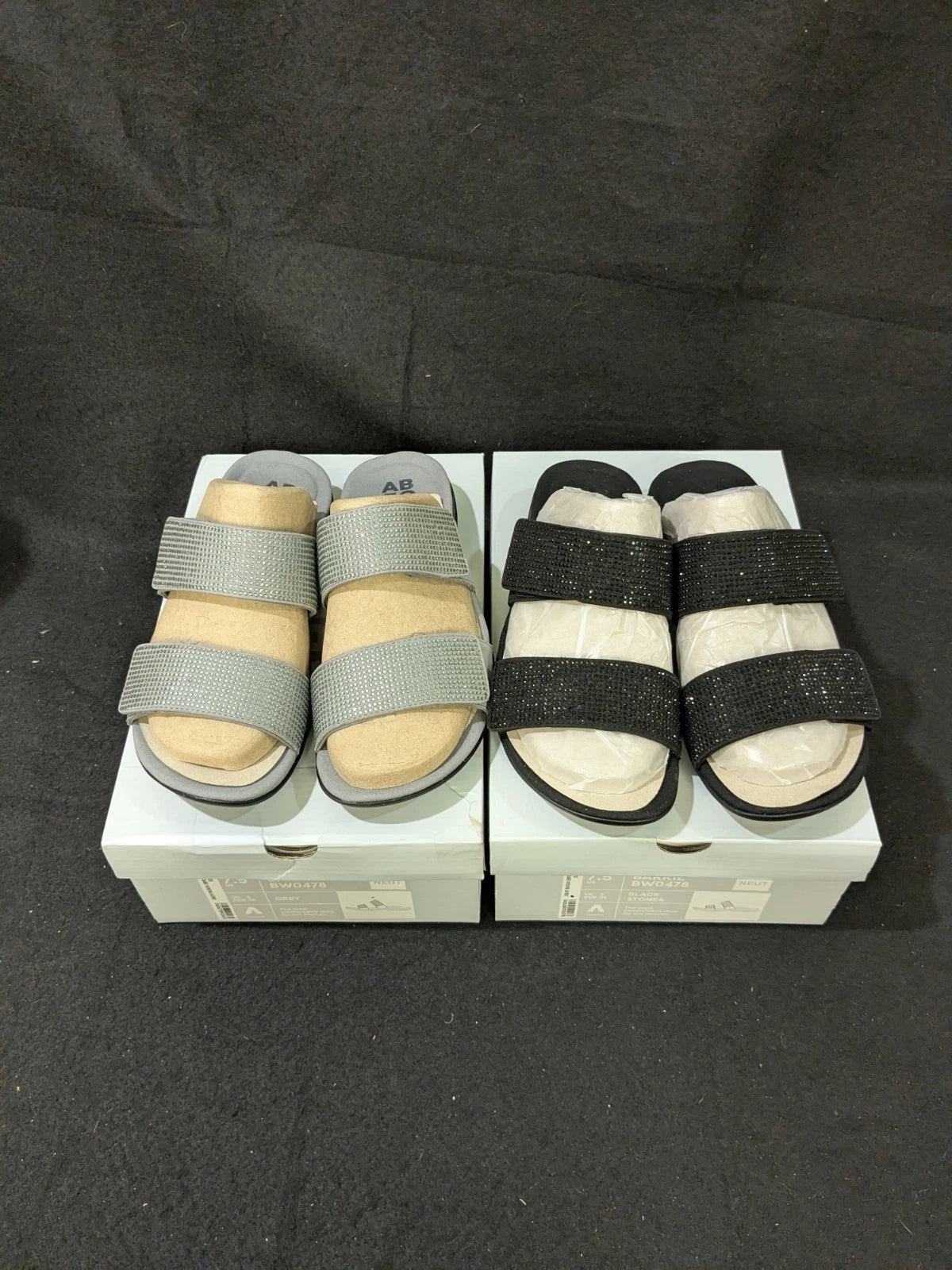 2 pair Abeo Barrie NIB Black/ Grey Tiny Stones Orthotic Sandals Sz 7.5
