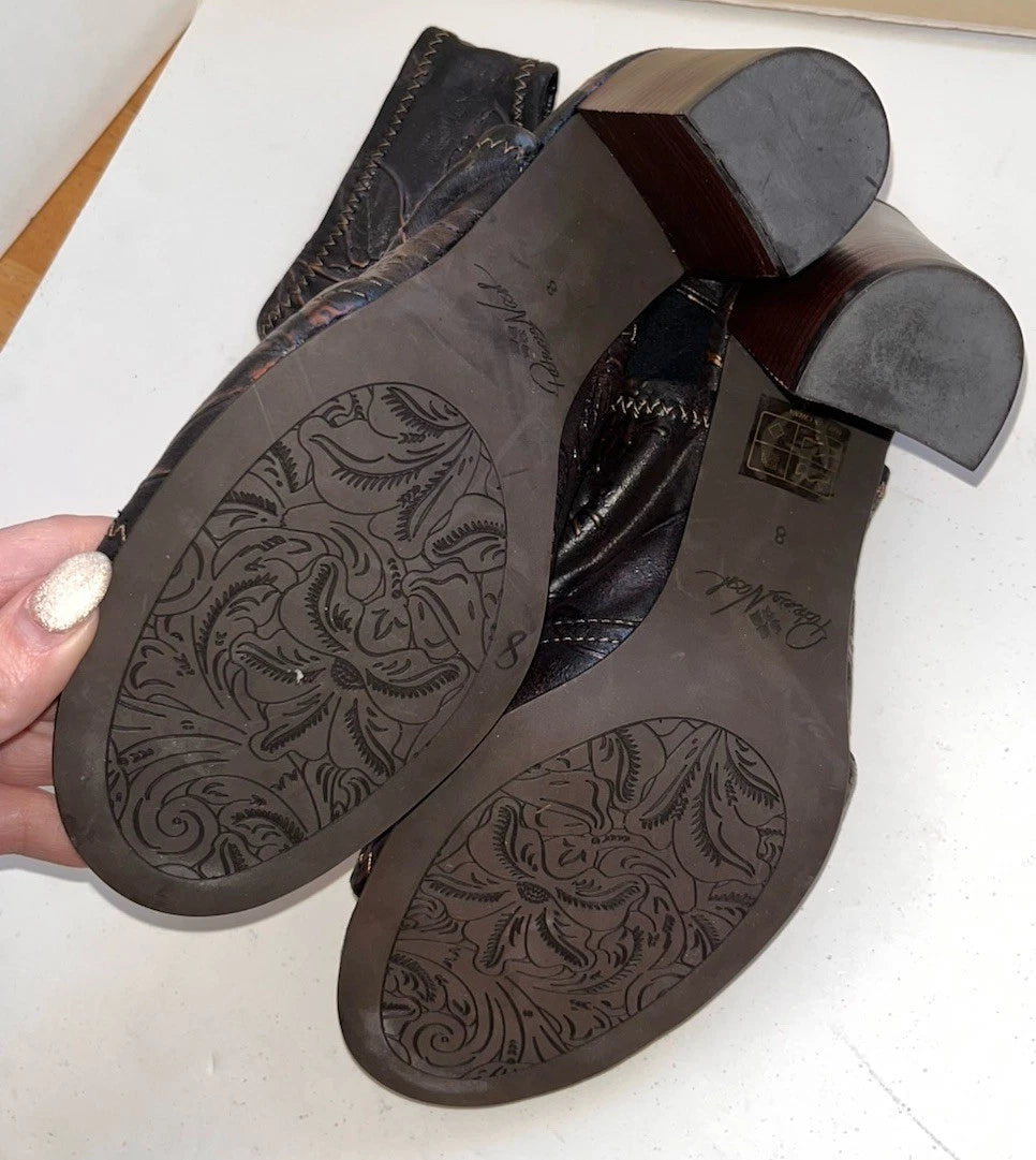 Patricia Nash Pace Fabric Slingback Mule Sandals Size 8 Embossed Floral Bronze