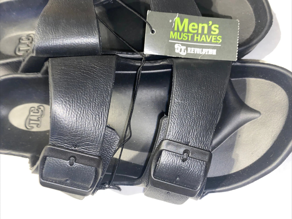 Revolution Mens Sandals, Black Size S 7-8 Buckle Style Beach Shower Shoes NWT