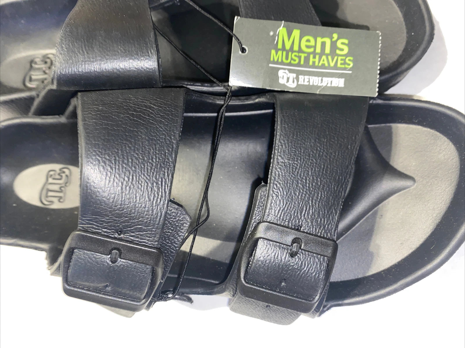 Revolution Mens Sandals, Black Size S 7-8 Buckle Style Beach Shower Shoes NWT