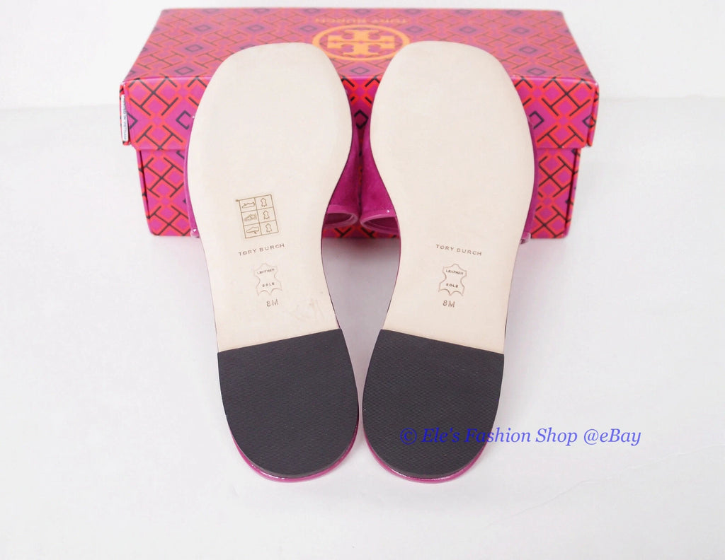 NIB Tory Burch Eleanor Slide Leather Sandal Fuchsia Pink US 9 AUTHENTIC