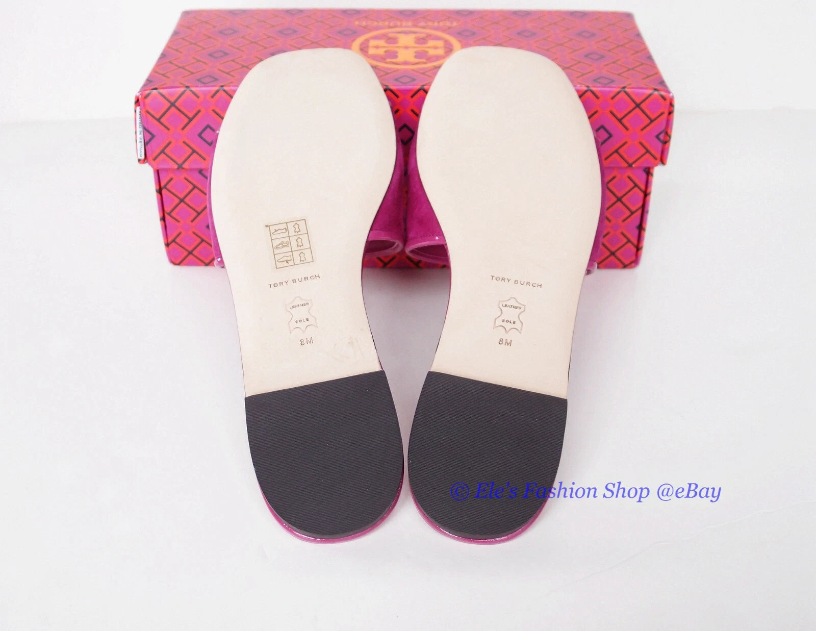 NIB Tory Burch Eleanor Slide Leather Sandal Fuchsia Pink US 9 AUTHENTIC