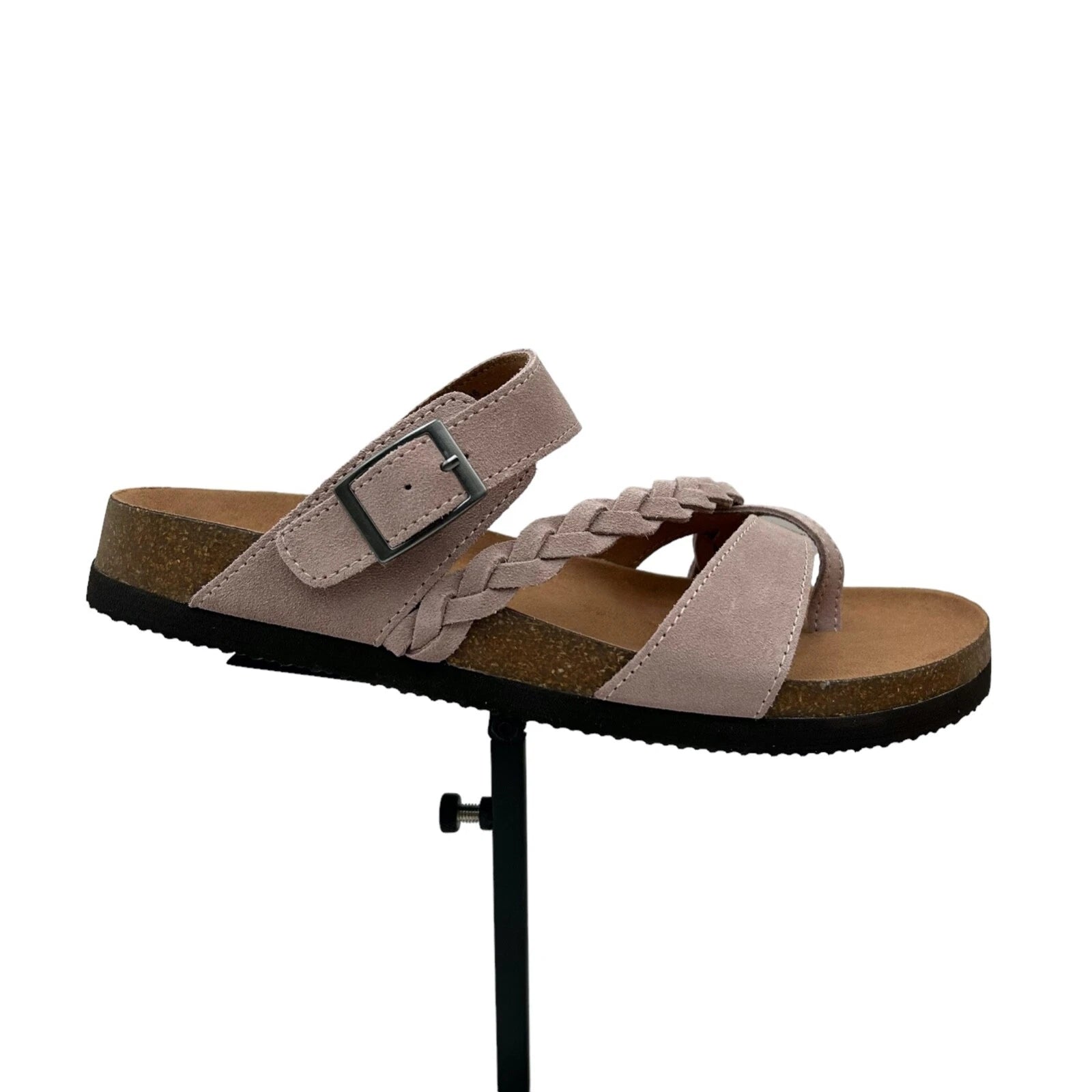 White Mountain Womens Leather Slide Sandals Size 9 Light Lavender Toe Loop Style