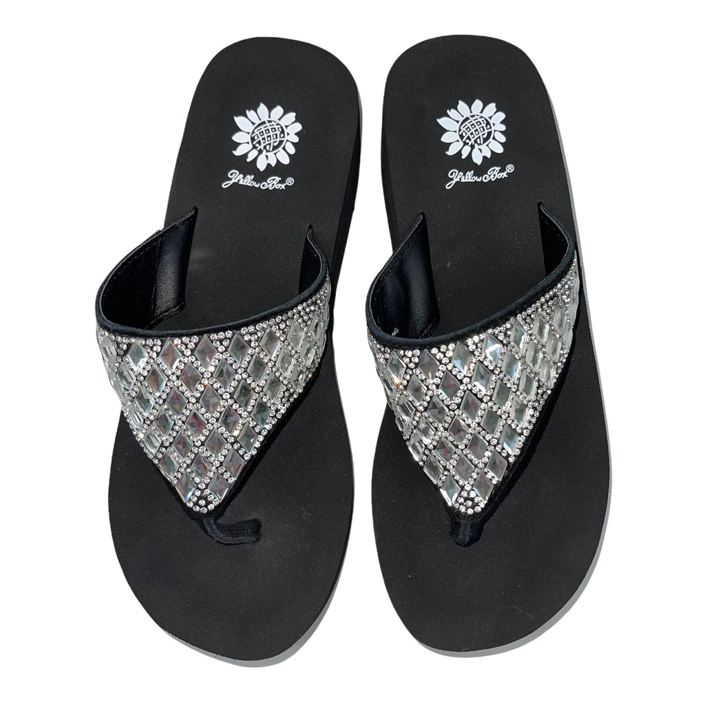 Yellow Box Flip Flops Harlequin Rhinestone Sparkle Wedge Sandals Womens Padmell