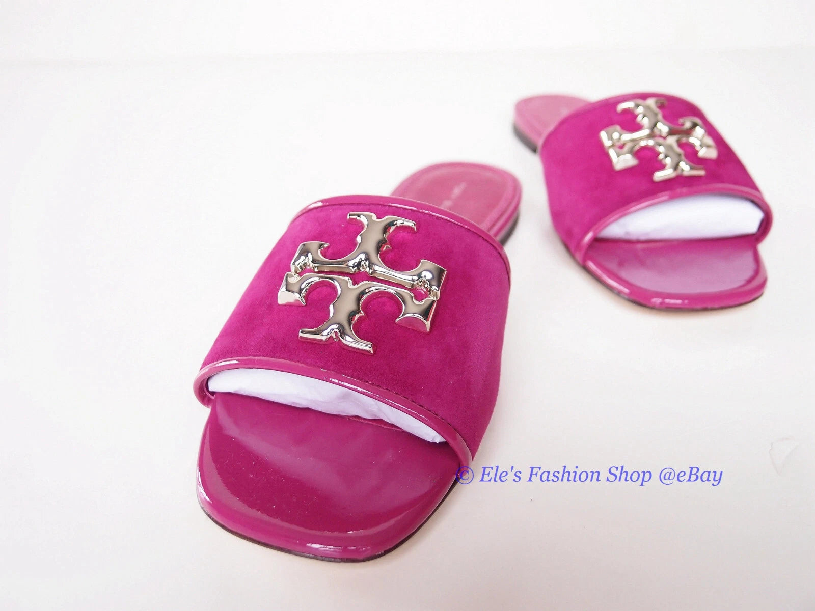 NIB Tory Burch Eleanor Slide Leather Sandal Fuchsia Pink US 9 AUTHENTIC