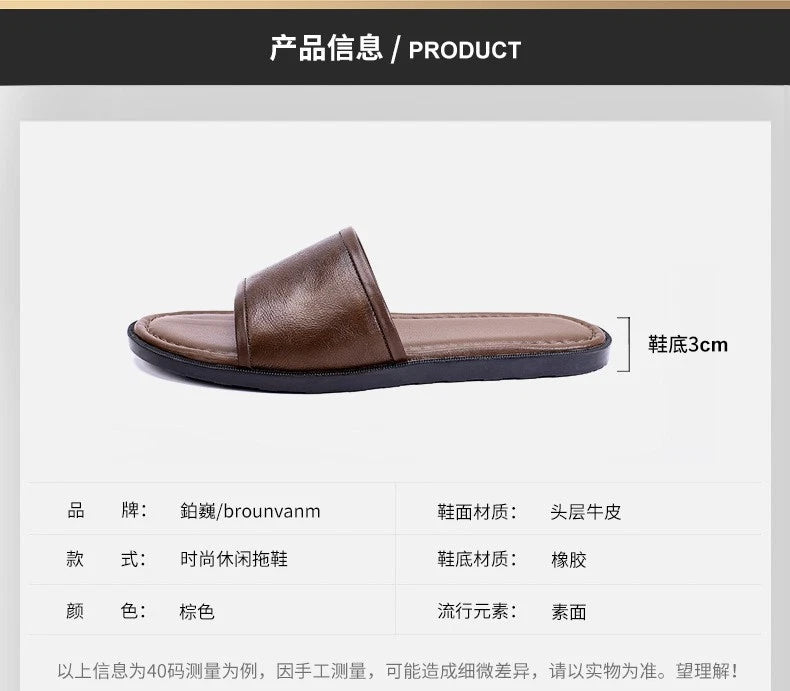 Roman Style Mens Open Toe Sandal Slippers Real Leather Flat Shoes Summer Outdoor