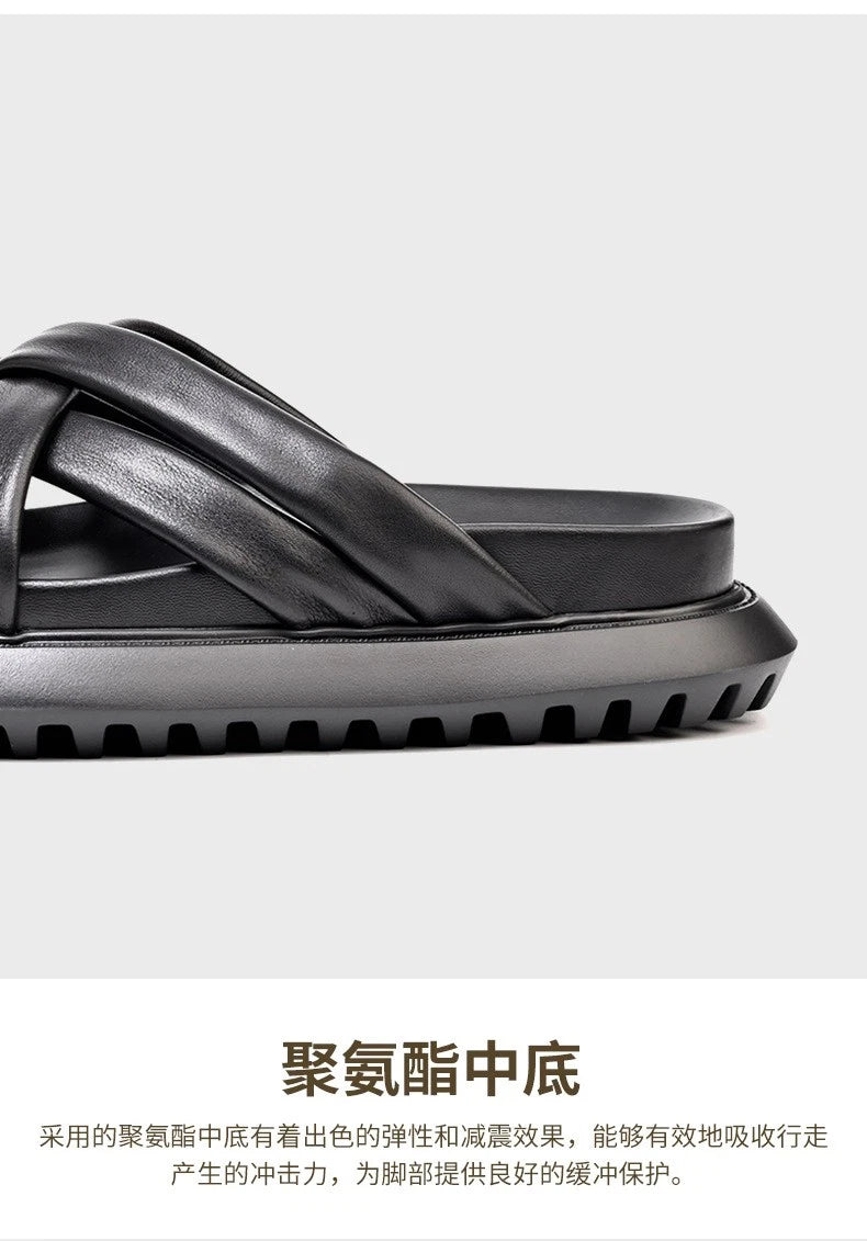 Roman Style Mens Open Toe Real Leather Cowhide Sandals Slippers Shoes Summer New
