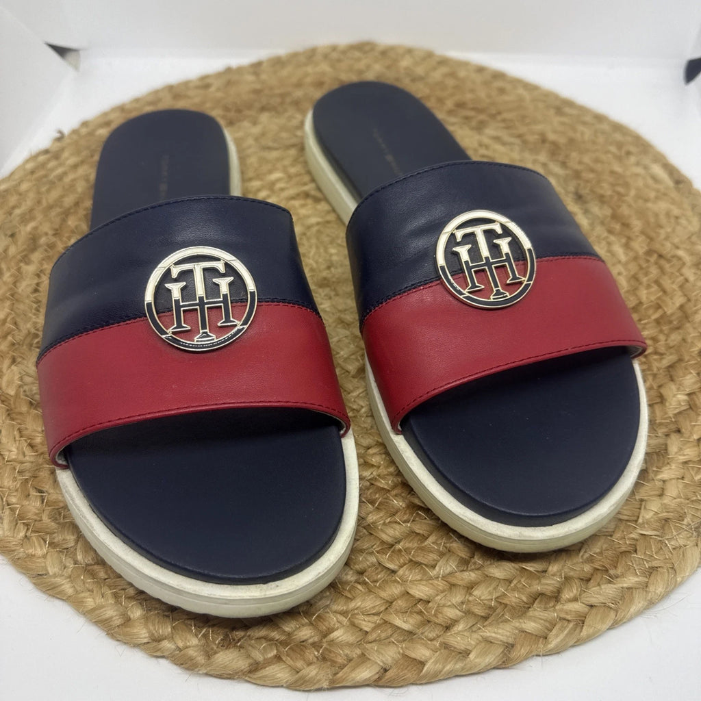 Tommy Hilfiger Blue & Red 'Souli' Slide Sandals Women's Size 9.5 In