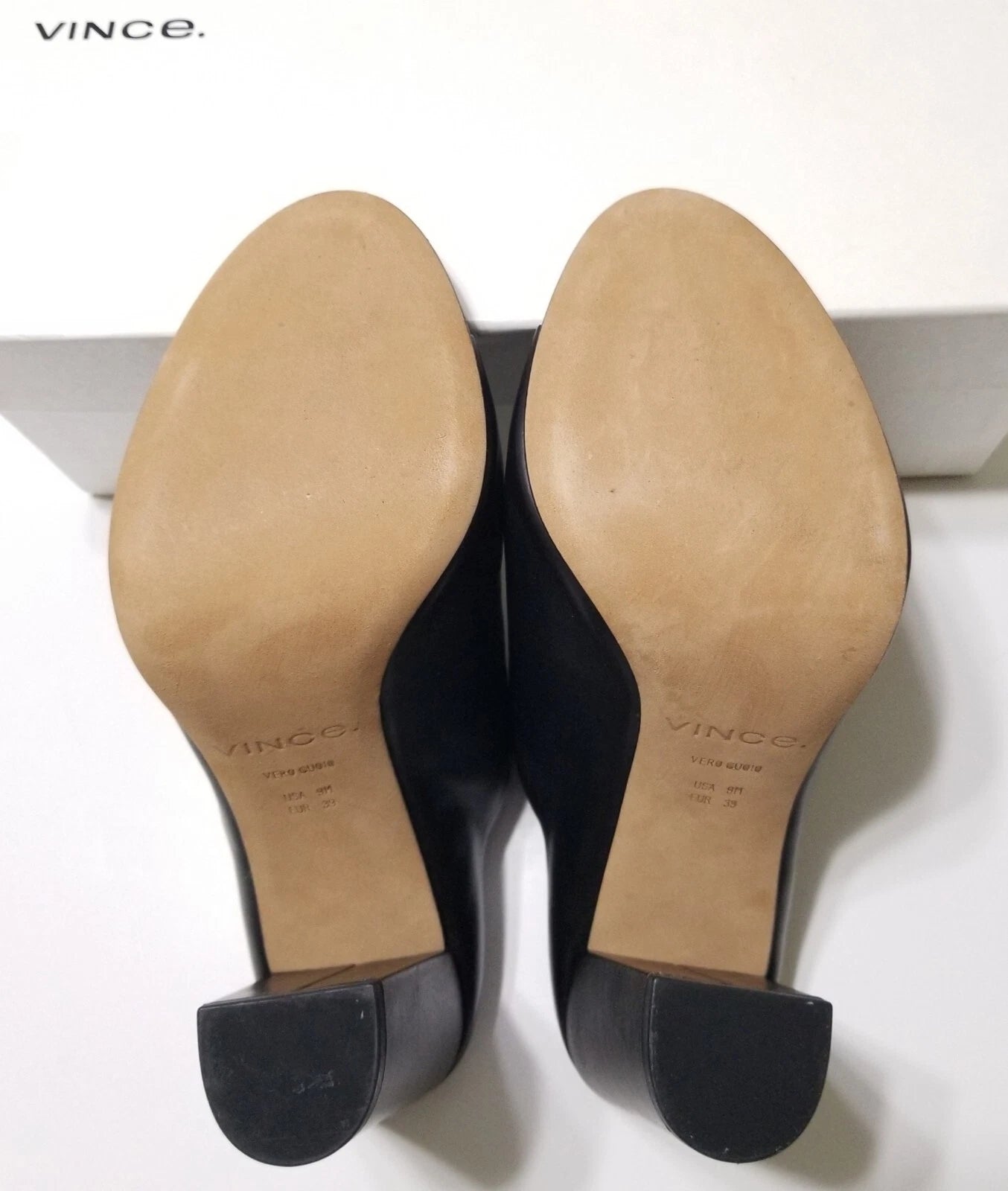NIB Vince Alora Leather Block Heel Slide Sandal in Black Size 9 $295