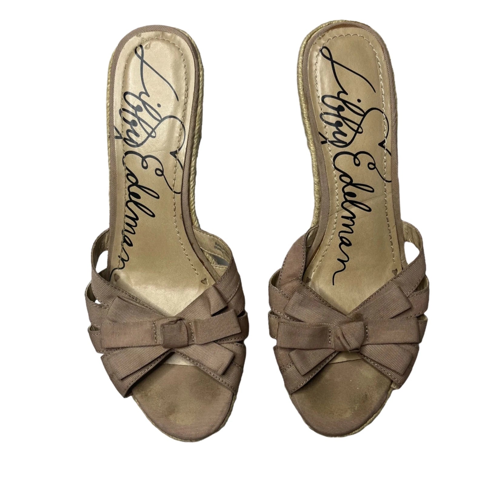 Libby Edelman Vixon Espadrille Sandals Womens Nude Beige Wedge Bow Slide Size 9M