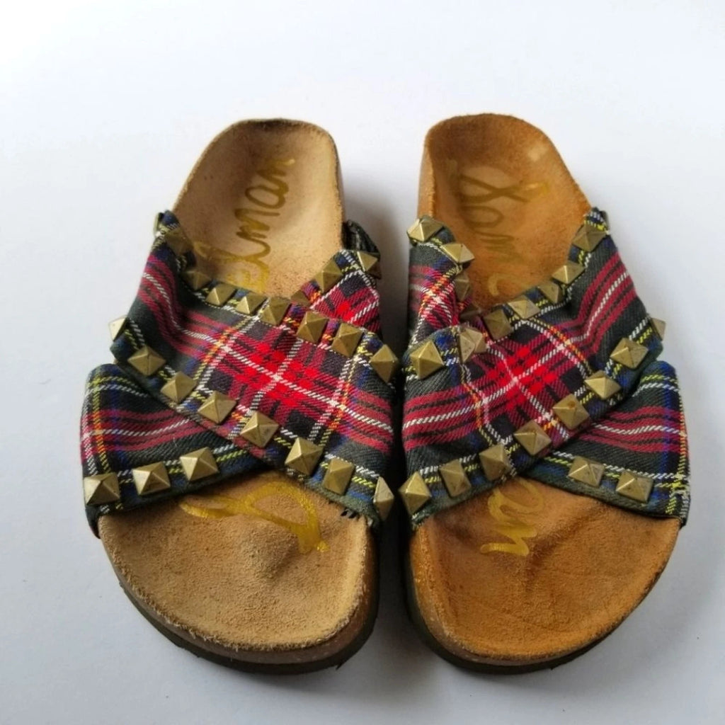 Sam Edelman Arina Studded Plaid Slide Sandals Womens Size 6 Retro Western Boho