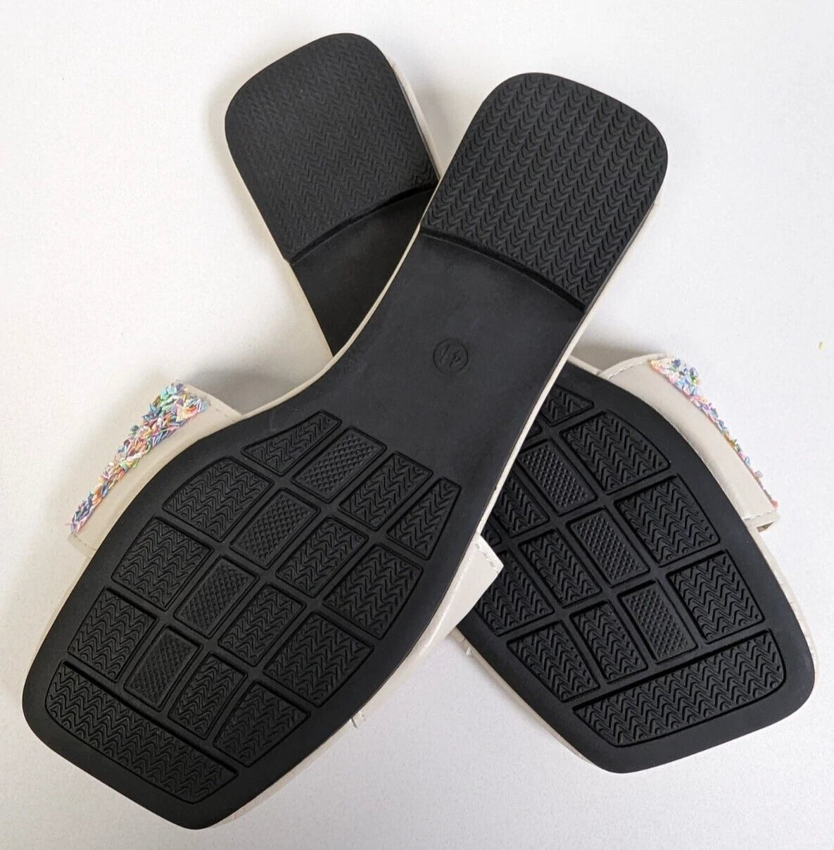 Womens 9.5 Iridescent Bling Rainbow Glitter Sequin Slip On Sandal Slides