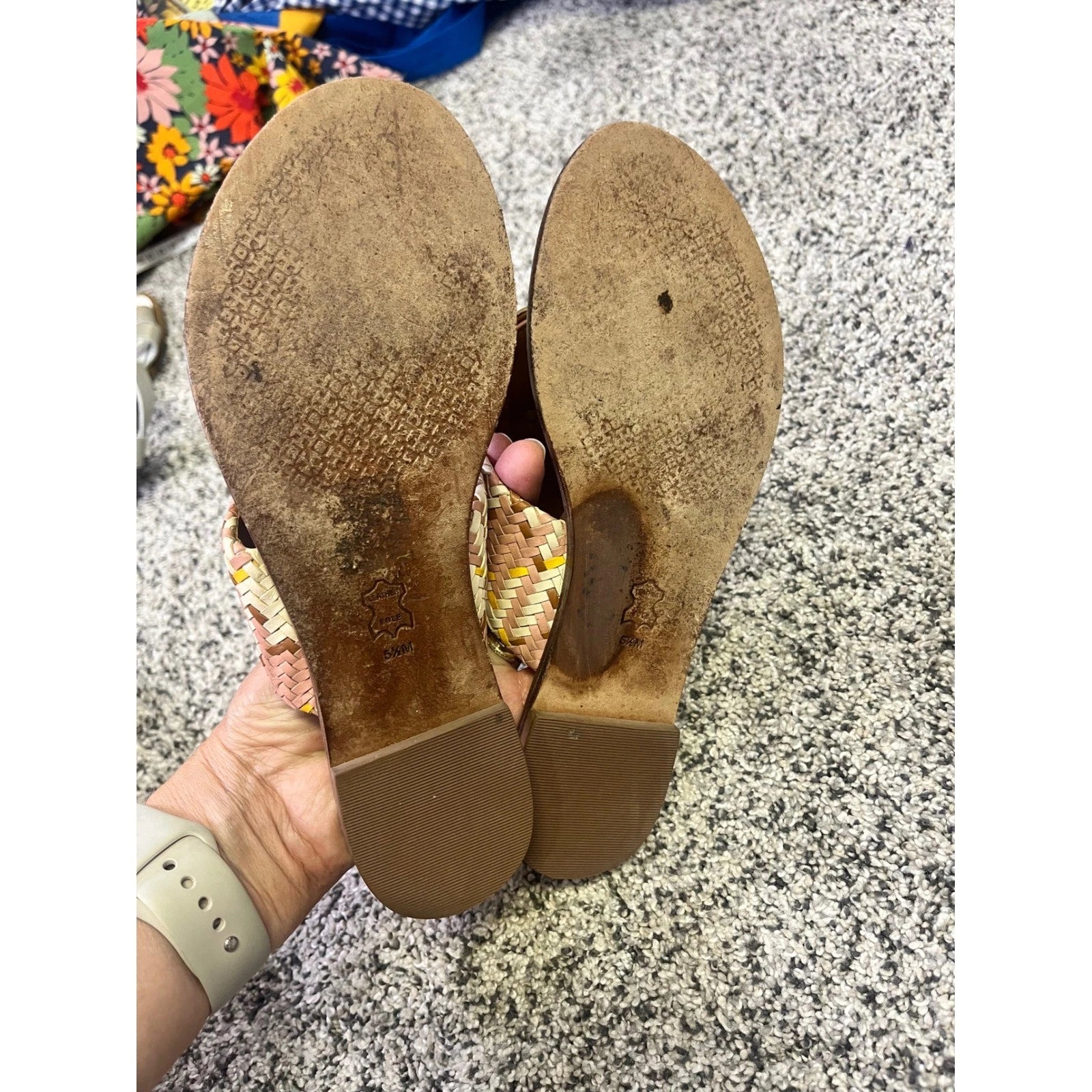 Tory Burch Woven Braided Leather Thong Sandals Gold Medallion Slides Boho Resort