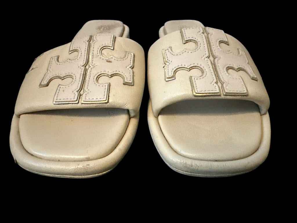 Tory Burch DOUBLE T SPORT Slides Sandals-Nappa Leather-Meadow Mist-Sz 6.5