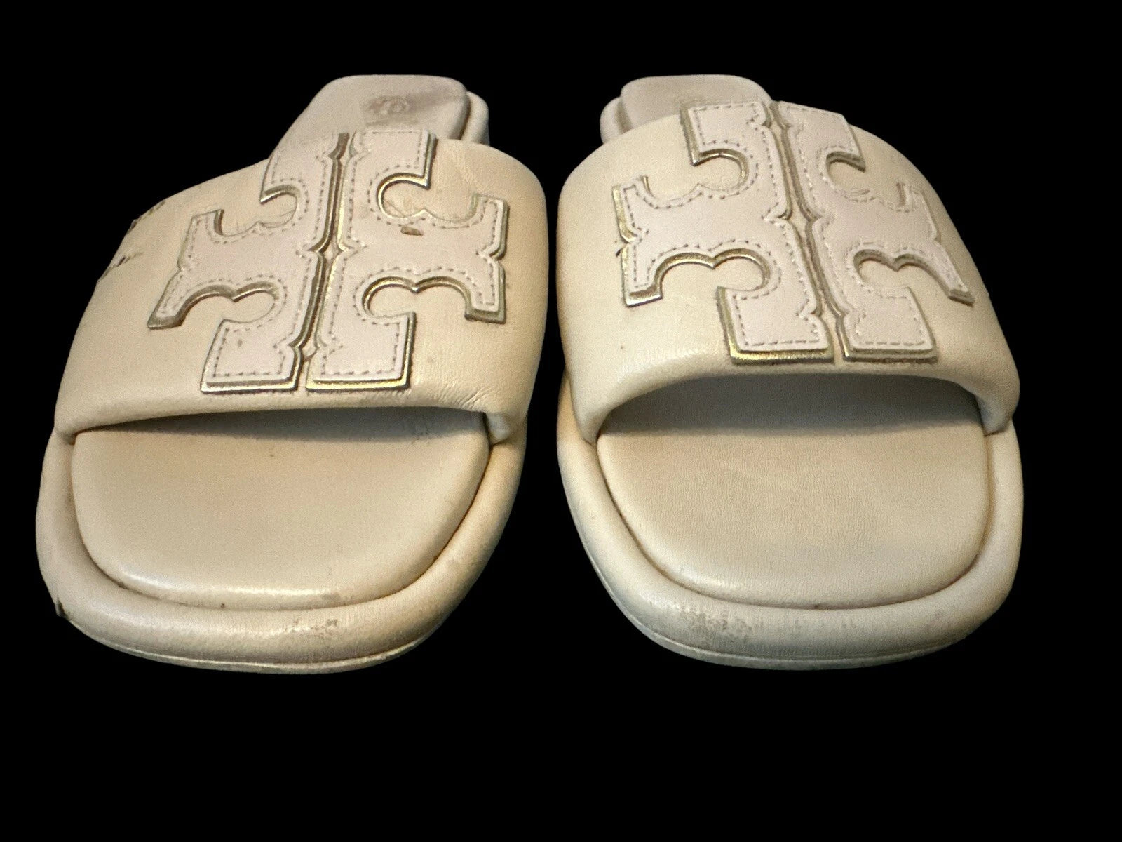 Tory Burch DOUBLE T SPORT Slides Sandals-Nappa Leather-Meadow Mist-Sz 6.5