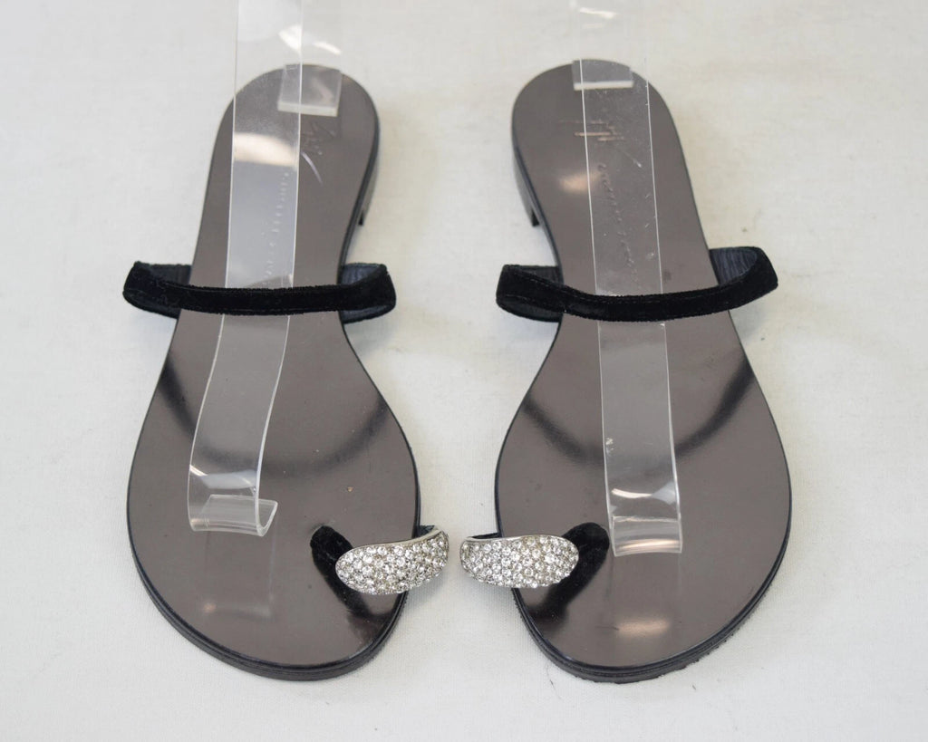 NEW GIUSEPPE ZANOTTI NuvoRock Ring Sandals 36.5 Black Crystal Embellished 6.5