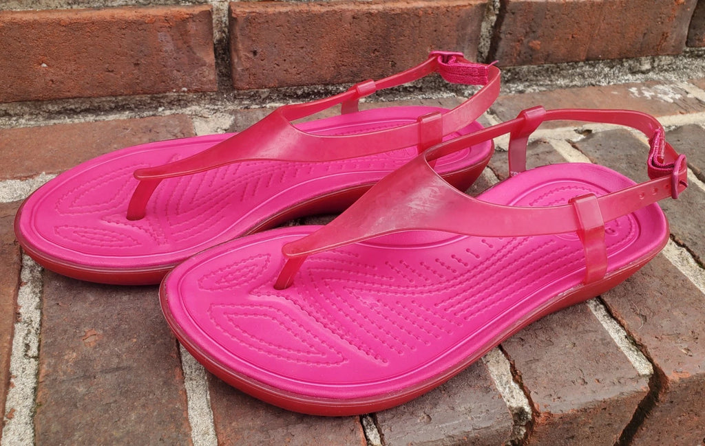 🐊CROCS●Sexi💋Serena●Flip Flop/ Thong/Slingback●Sz.7●Good/Clean Cond●HOT PINK💗