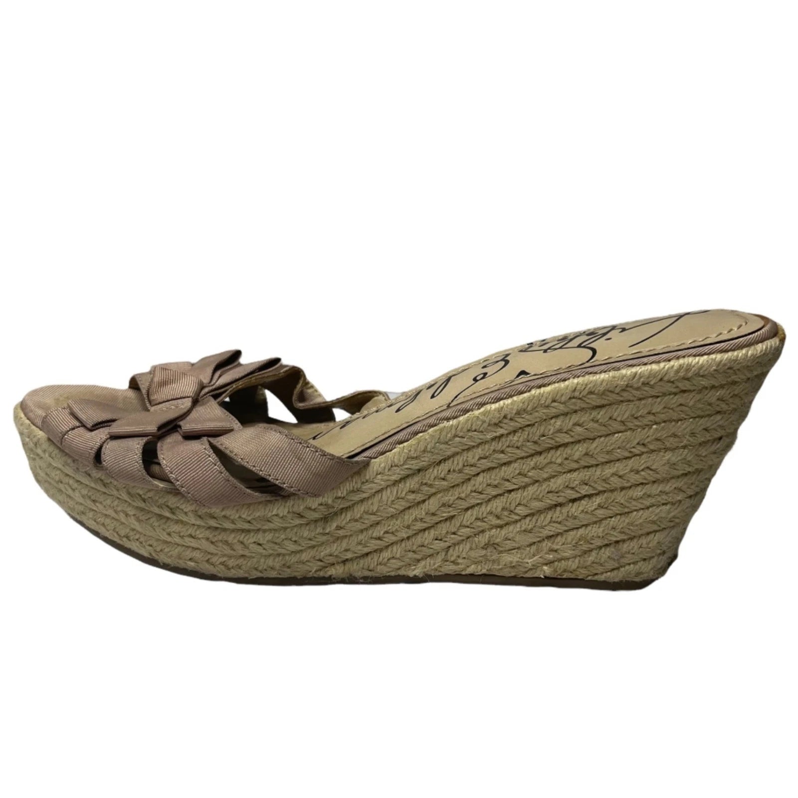 Libby Edelman Vixon Espadrille Sandals Womens Nude Beige Wedge Bow Slide Size 9M