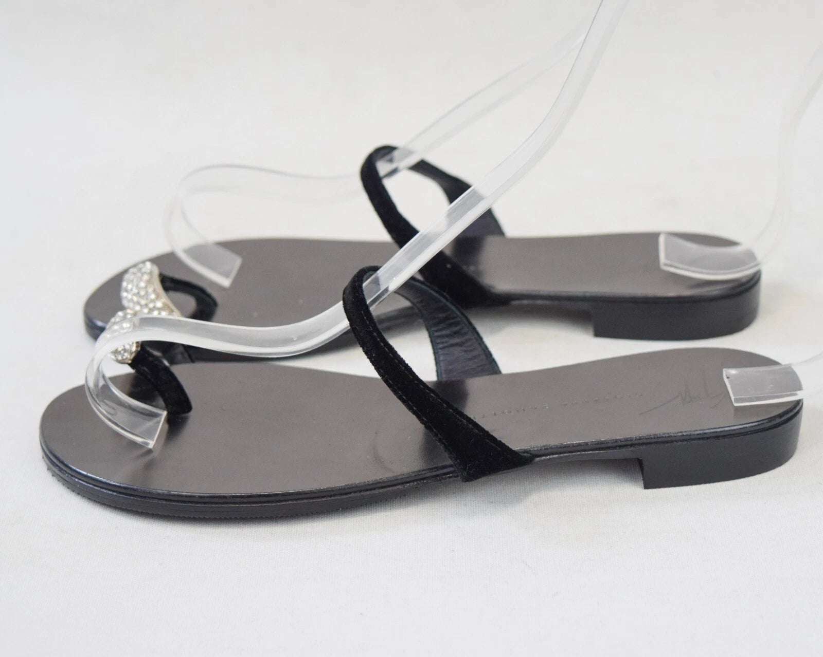 NEW GIUSEPPE ZANOTTI NuvoRock Ring Sandals 36.5 Black Crystal Embellished 6.5