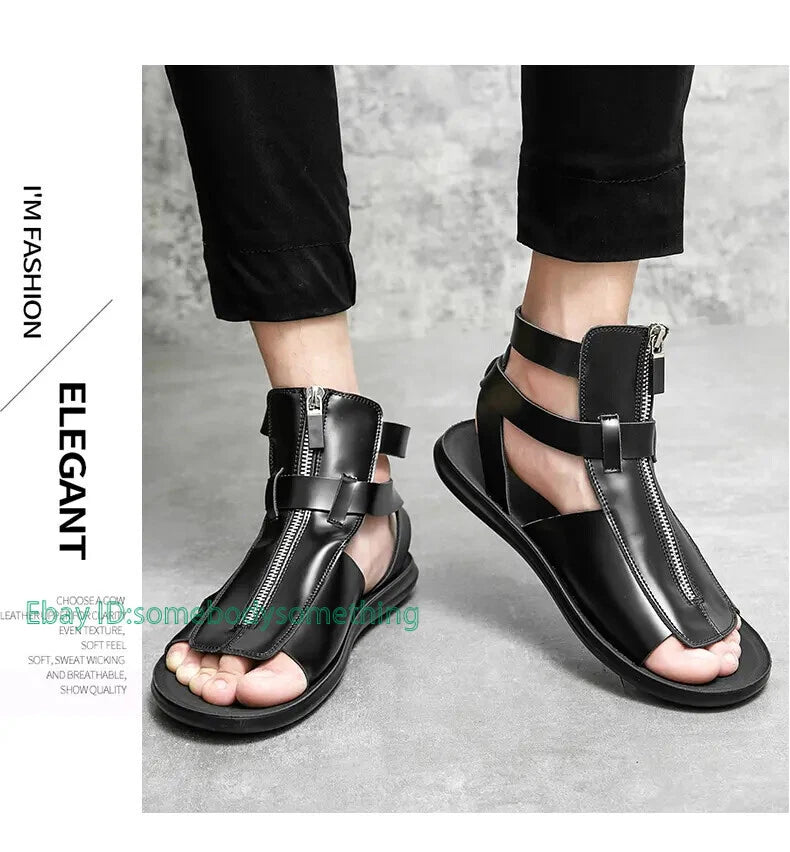 38-45 Mens Slingback Open Toe Buckle Sandals Flats Summer Roman Style PU Leather