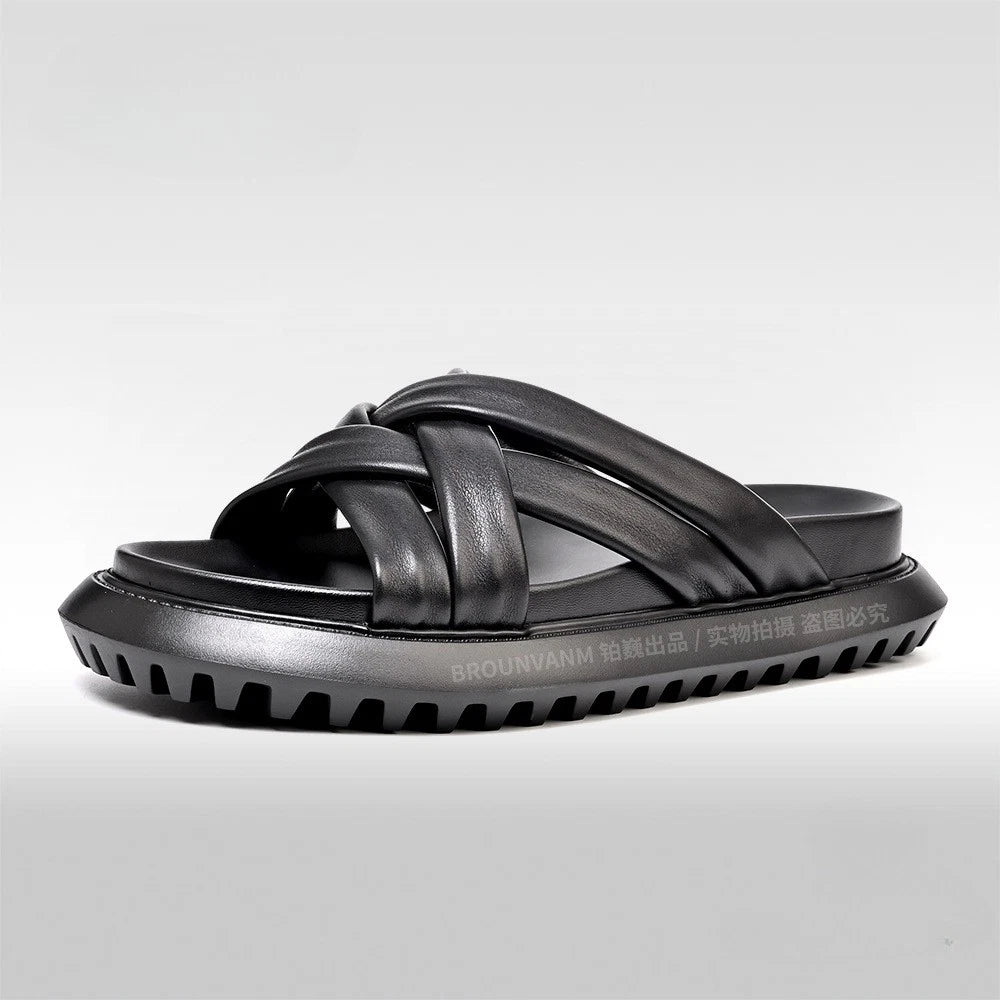 Roman Style Mens Open Toe Real Leather Cowhide Sandals Slippers Shoes Summer New