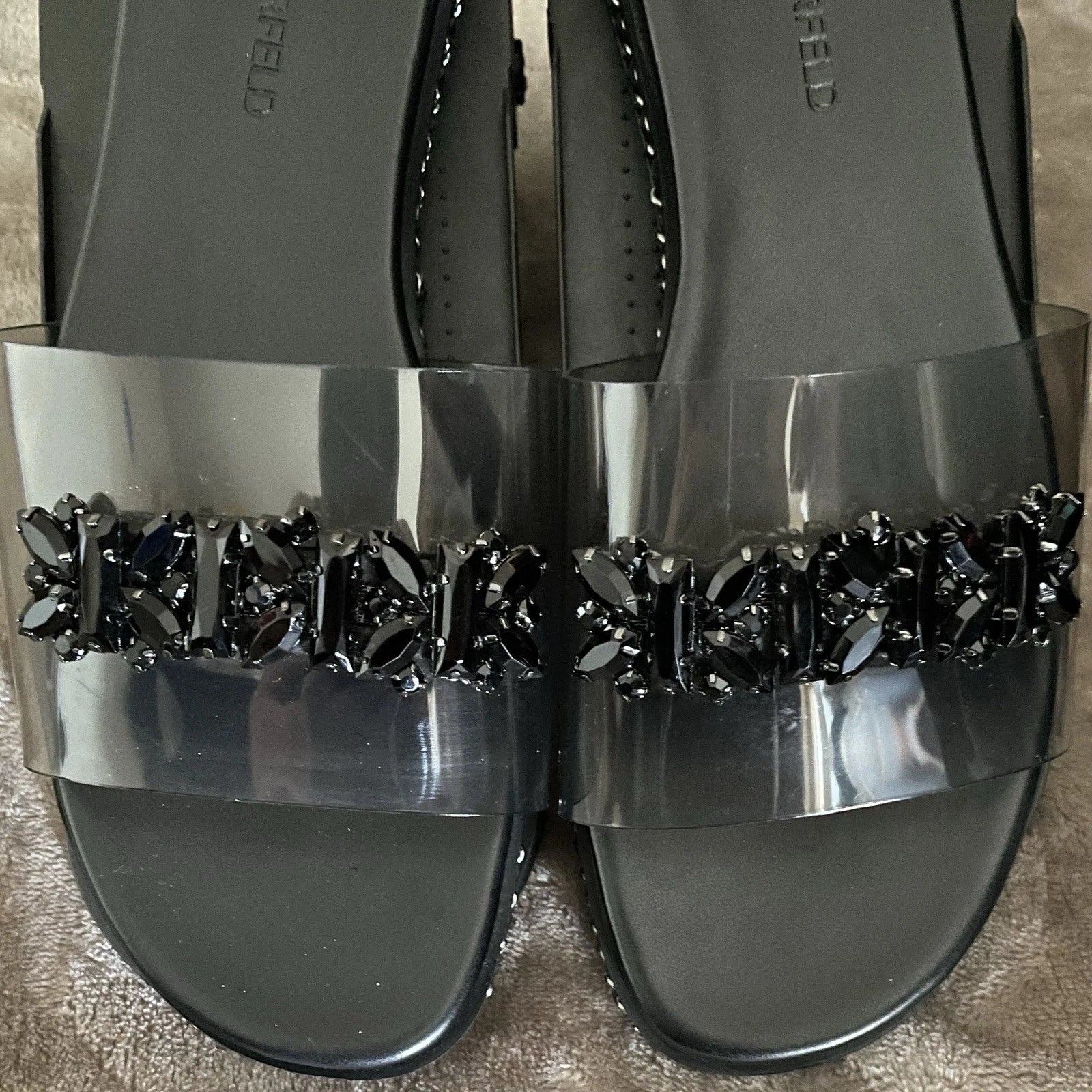 Resort Wear Slip On Vacay Beach Karl Lagerfeld Paris Sandal 9.5 Black Clear Top