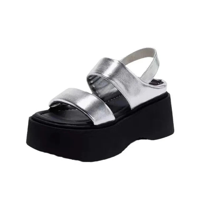 Summer 2025 Wedge Heels Slides 8CM High Heels Leather Casual Bottom Flip Flops