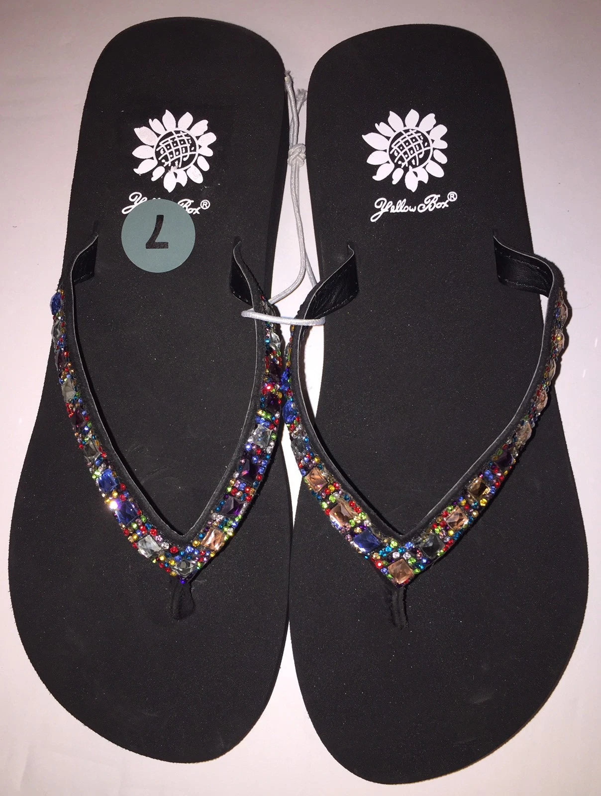 Yellow Box Womens Saydee Jeweled Rhinestone Multi Sparkle Flip Flop Sandals NWOB