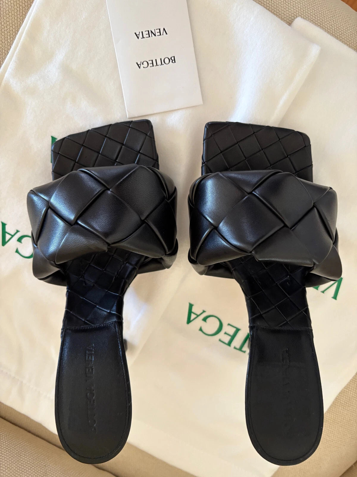 $1500 Bottega Veneta Lido Mule Slide Sandal Intrecciato Black Leather 90 Heel 38