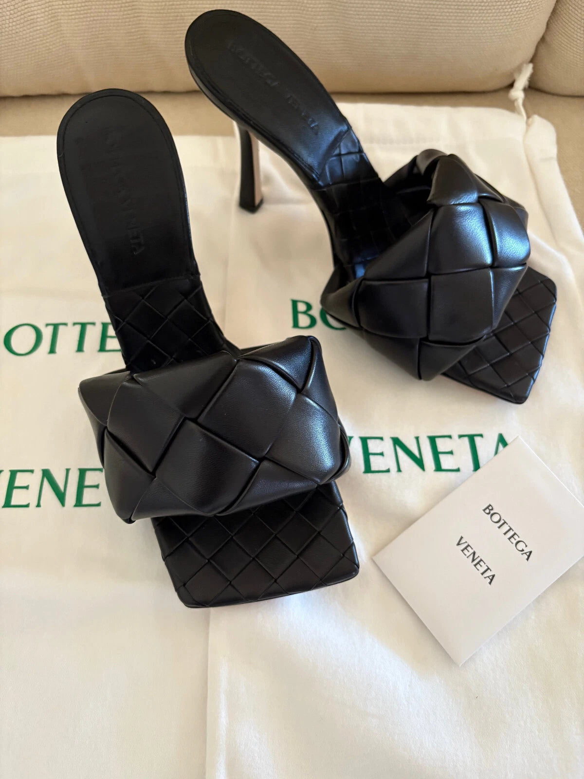 $1500 Bottega Veneta Lido Mule Slide Sandal Intrecciato Black Leather 90 Heel 38