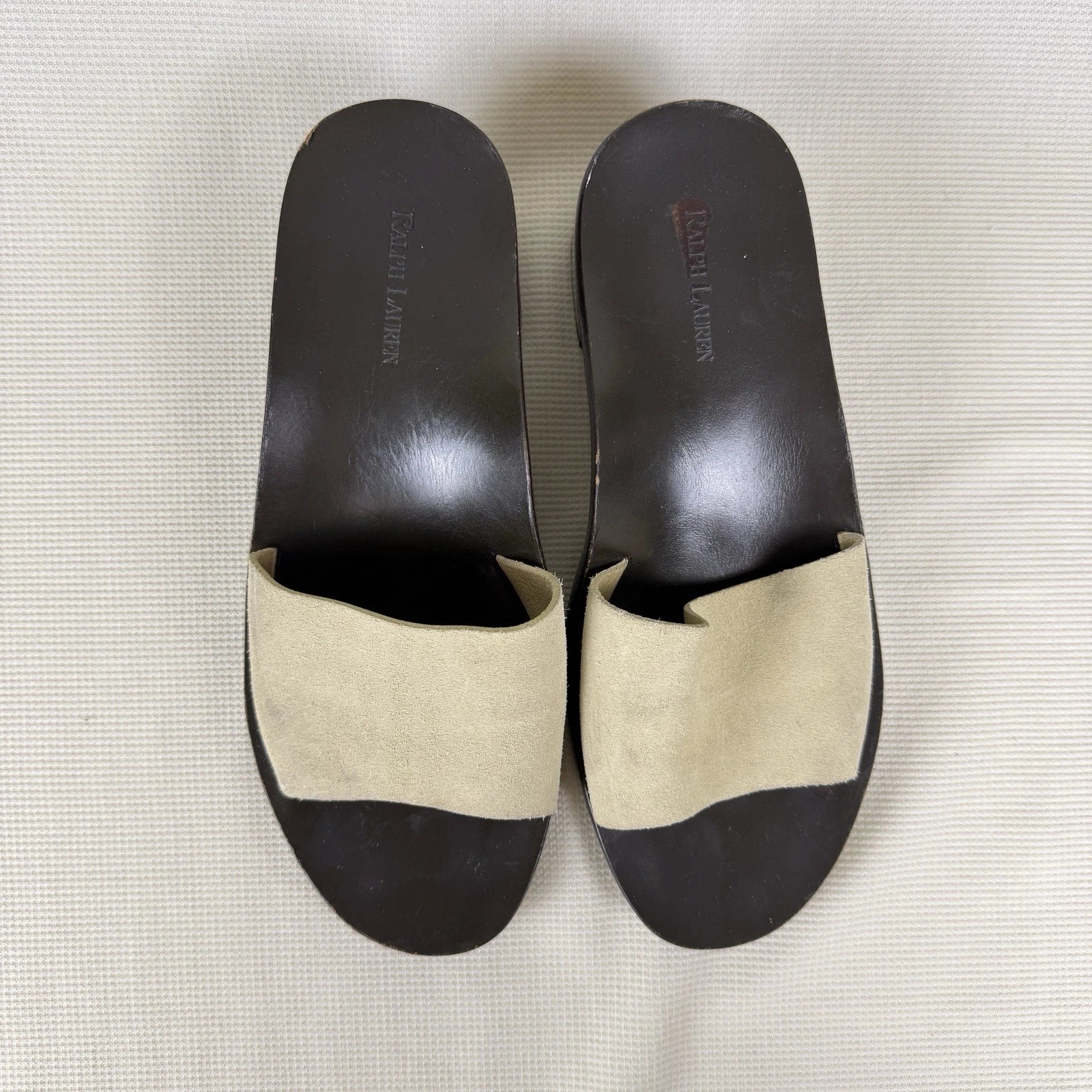 Ralph Lauren Beige Wood Block Heel Sandals Women's 8.5