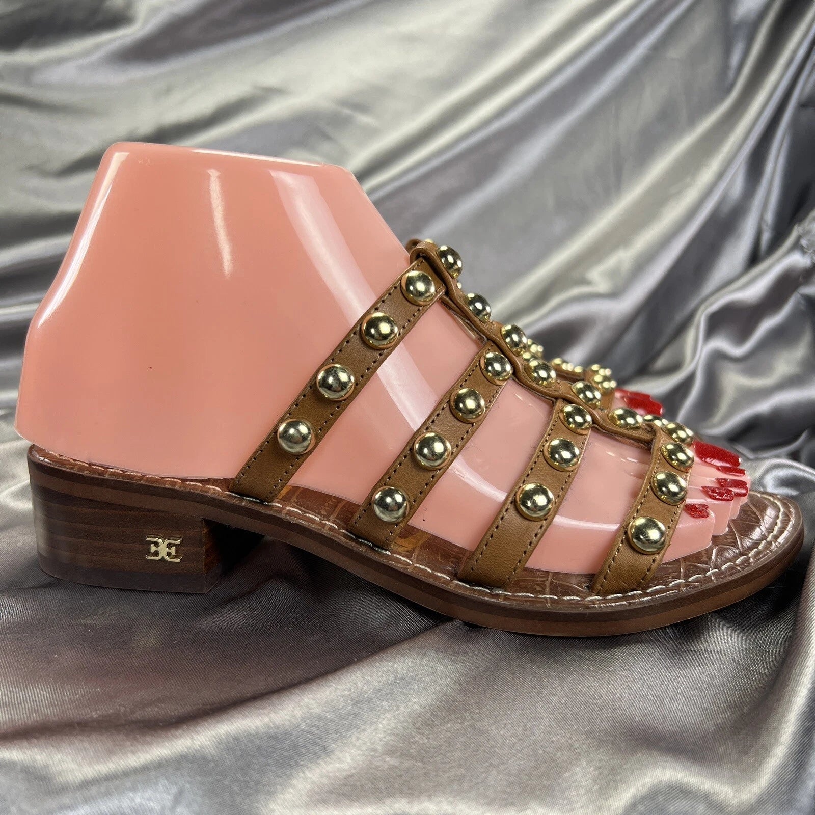 Sam Edelman Juniper Sandals Womens 5.5 Brown Studded Heeled Slide Gladiator BOHO