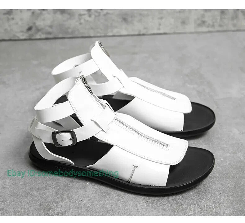 38-45 Mens Slingback Open Toe Buckle Sandals Flats Summer Roman Style PU Leather