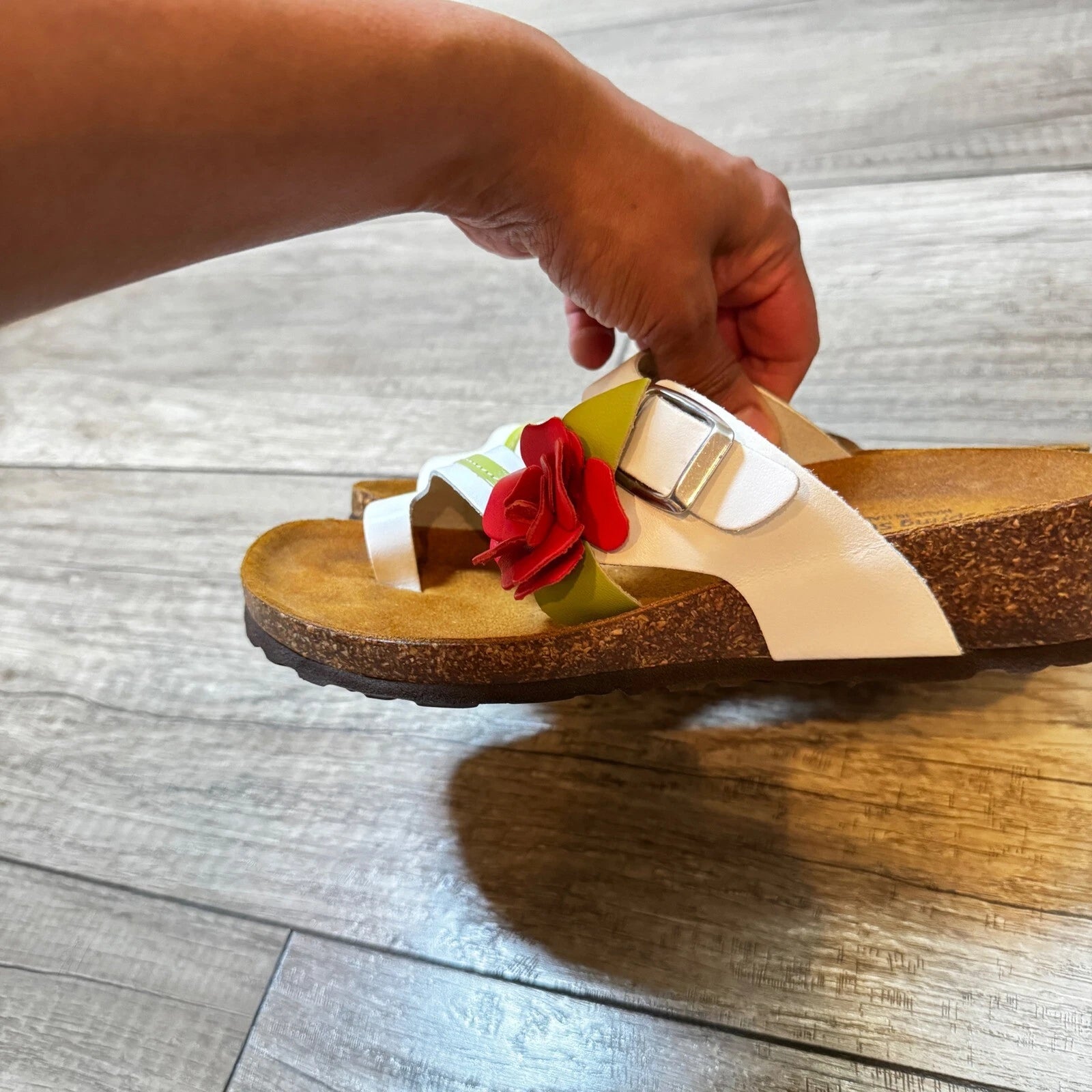 Spring Step Sandals Slides Leather Flower Accent Comfort Casual White 37
