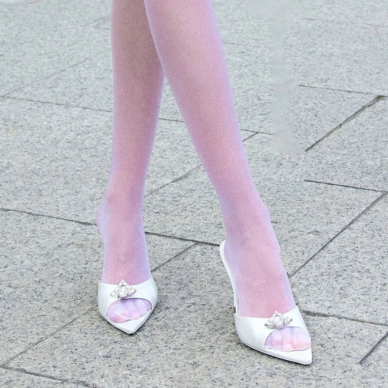 2025 Summer Women's Rhinestones Pointed Open Toe Mules Slides Slippers Sandals