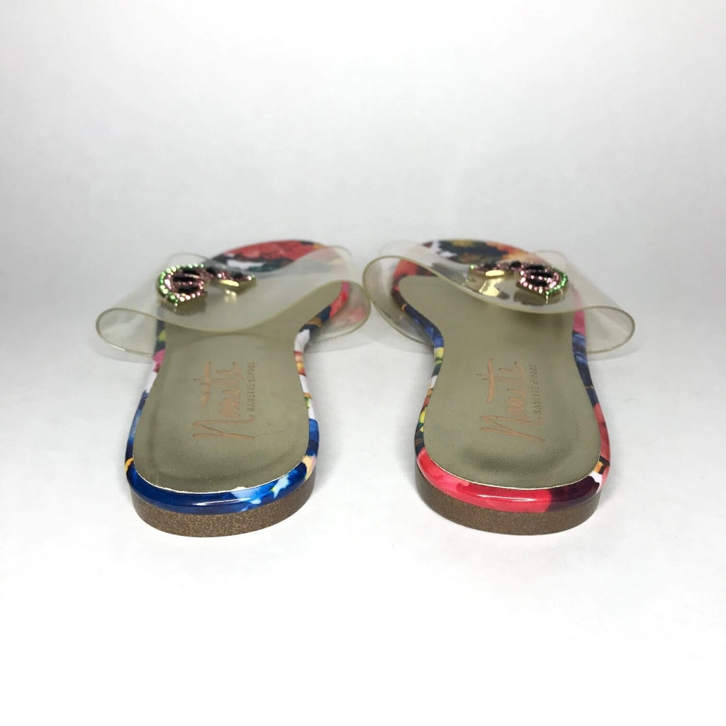 Nanette Lepore Women's Sandals Jeweled Transparent Watermelon Floral Sz 8M