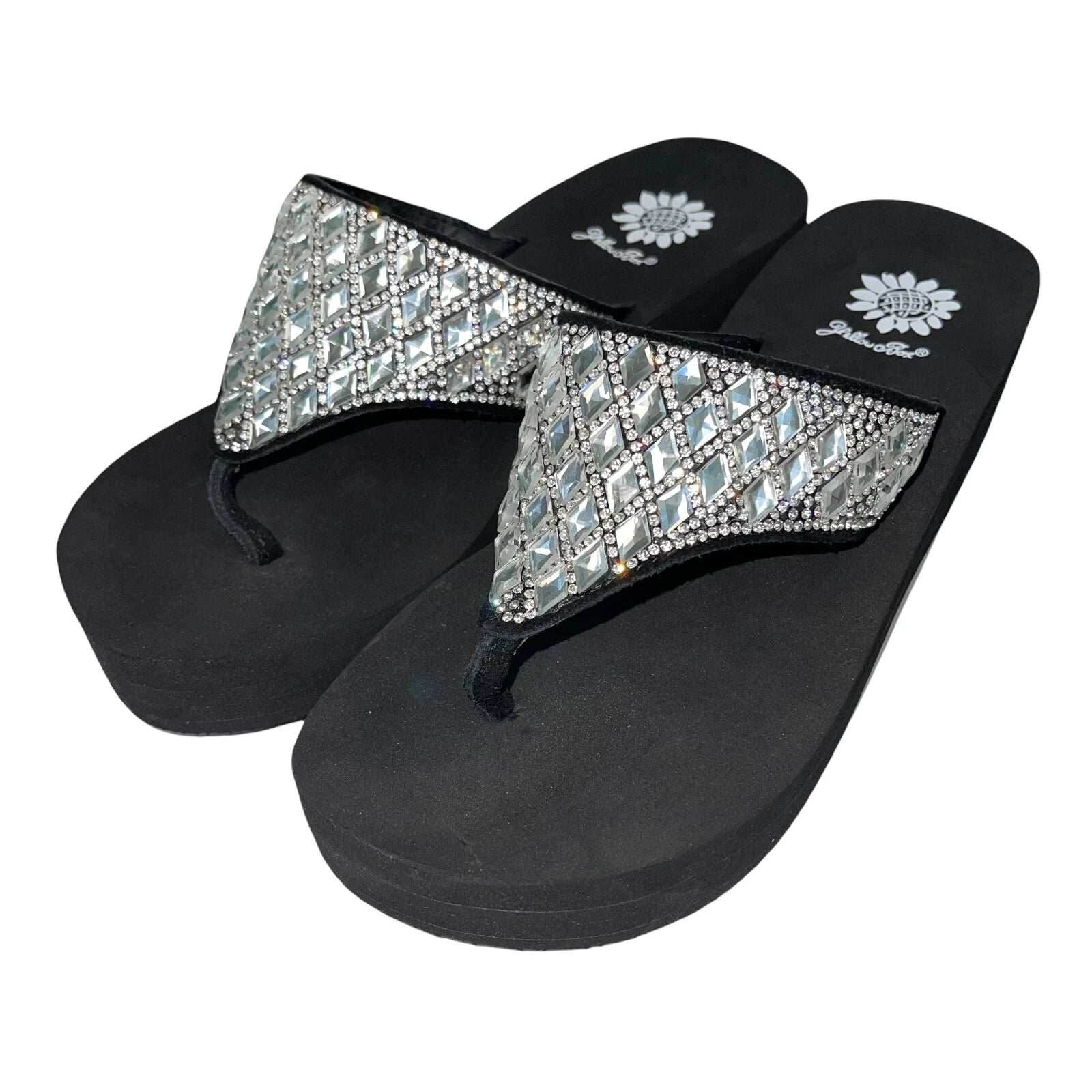 Yellow Box Flip Flops Harlequin Rhinestone Sparkle Wedge Sandals Womens Padmell