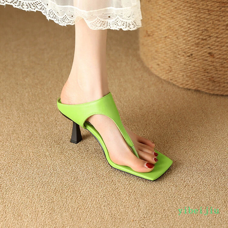 Women's Flop Flops Mid Heels Slingbacks Mule Faux Leather Sandals Casual Shoes