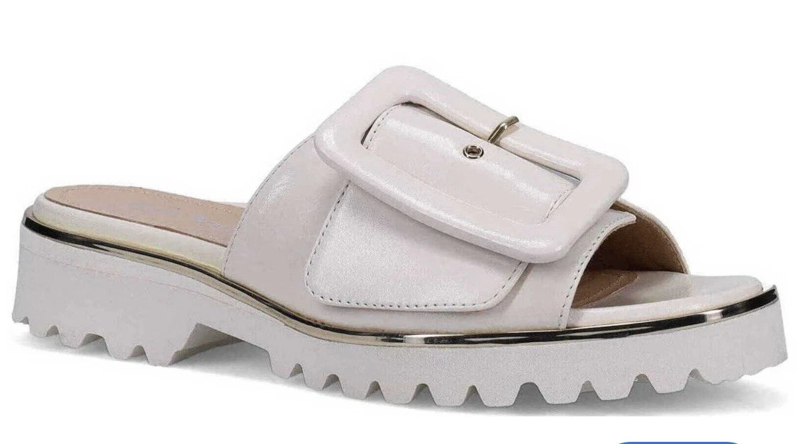 Women's Ron White Candra Napa Gray Leather Slide Sandals Size 9 US /40 EU $398